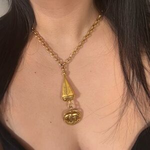 Chanel Vintage Gold Coin CC Pendant Statement Necklace